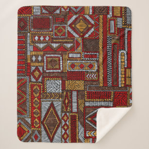Couverture Sherpa Style Patchwork Impression ethnique brodée