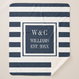Couverture Sherpa Style tendance Monogram Navy Bleu Bleu Blancs