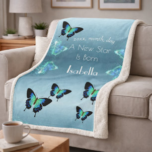 Couverture Sherpa Sublime Superbe Aqua Turquoise Papillons Sherpa
