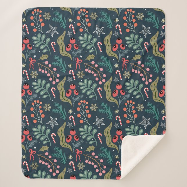 Couverture Sherpa Sucre de canne festif et Holly Motif (Devant)