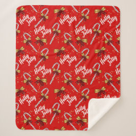 Couverture Sherpa Sucre de canne Holly Jolly Festive moderne Noël