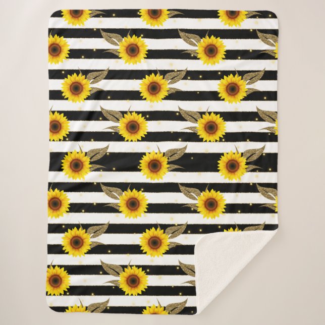 Couverture Sherpa Sunflowers with Black and White Horizontal Lines (Devant)