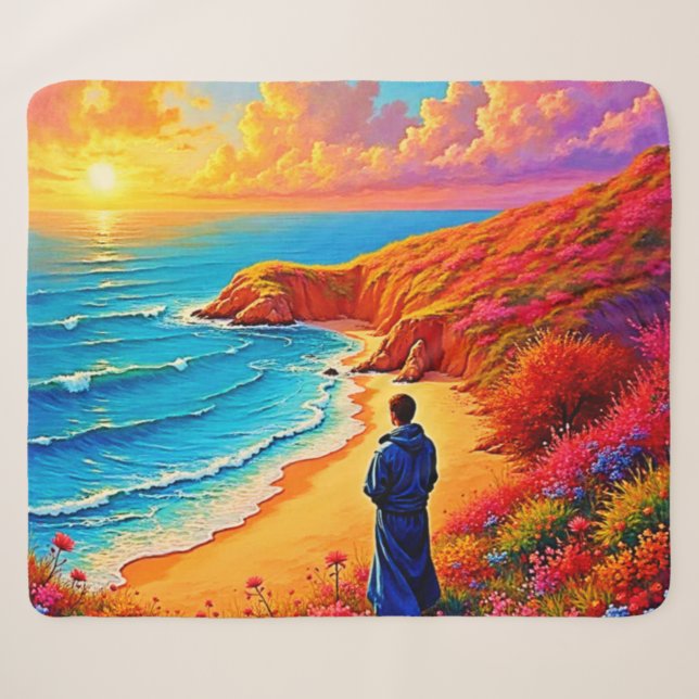 Couverture Sherpa Sunset Beach Solitude Design de sérénité (Devant (Horizontal))