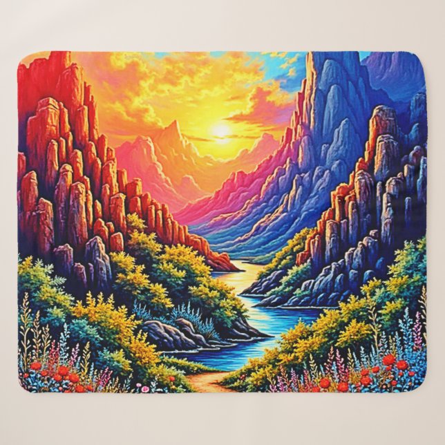 Couverture Sherpa  Sunset Canyon River Art (Devant (Horizontal))