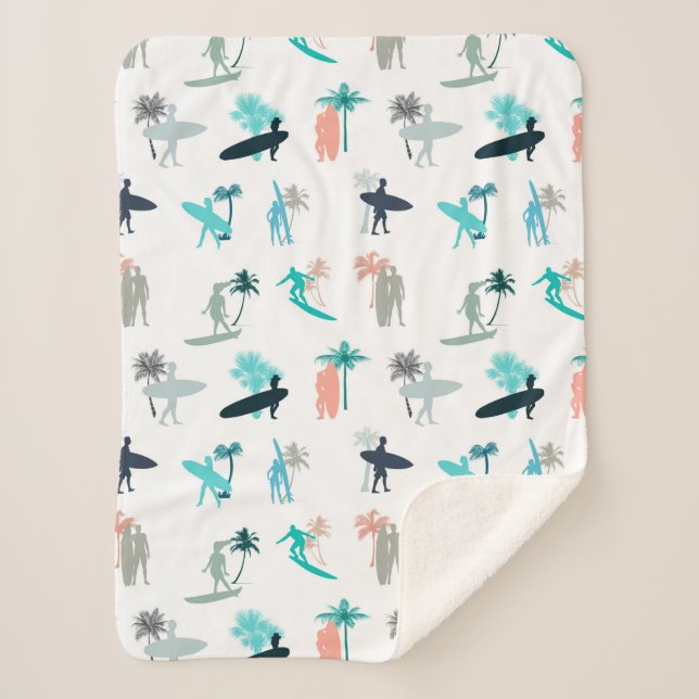 Couverture Sherpa Surfers and Palm Trees Pattern (Devant)