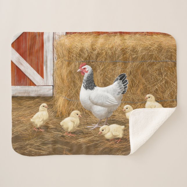 Couverture Sherpa Sussex Chicken Mama Hen et Chicks (Devant (Horizontal))