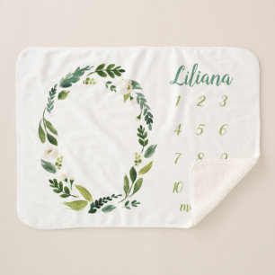 Couverture Sherpa Sweet Greenery Baby Name Monthly Milestone Photo