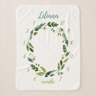 Couverture Sherpa Sweet Greenery Baby Name Monthly Milestone Photo