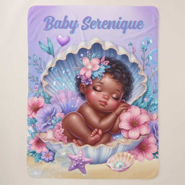 Couverture Sherpa Sweet Sleeping Baby Girl Seashell Pastel (Devant)