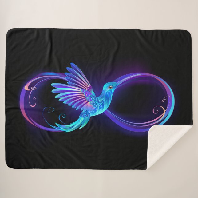 Couverture Sherpa Symbole de Neon Infinity par Glowing Hummingbird (Devant (Horizontal))