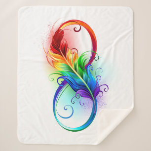 Couverture Sherpa Symbole d'infini avec plume arc-en-ciel