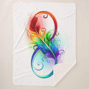 Couverture Sherpa Symbole d'infini avec plume arc-en-ciel