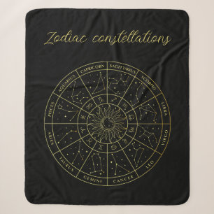Couverture Sherpa Symbole Zodiac horoscope constellations carte or