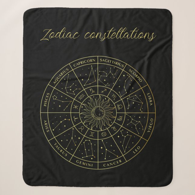 Couverture Sherpa Symbole Zodiac horoscope constellations carte or (Devant)