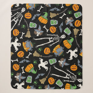 Couverture Sherpa Symboles Halloween Vintage Arrière - plan sans cou