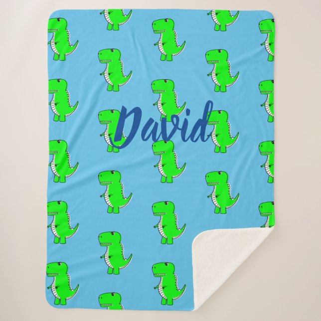 Couverture Sherpa T-Rex Dino Vert Sur Lot Sherpa Bleu (Devant)