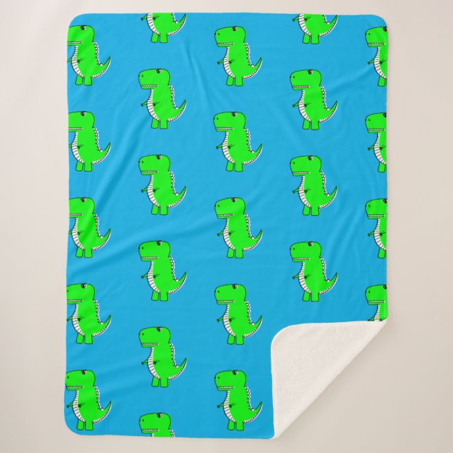 Couverture Sherpa T-Rex Vert Mignonne Sur Bleu (Devant)