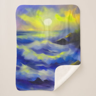 Couverture Sherpa Tableau des vagues bleu foncé sous le soleil