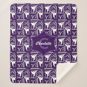 Couverture Sherpa Taekwondo mignonne mauve blanche fille Monogrammé