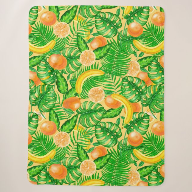 Couverture Sherpa Tangerines, bananes et feuilles tropicaux (Devant)