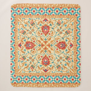 Couverture Sherpa Tapis oriental, motif fleurie ornementale.