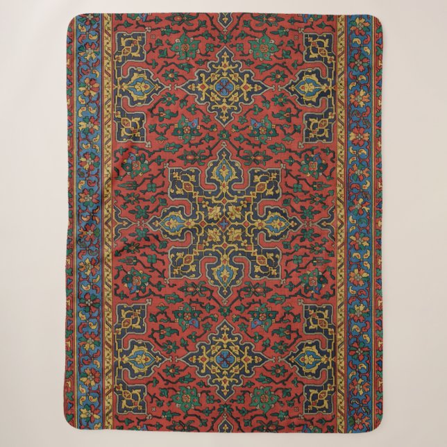 Couverture Sherpa Tapis Perse Tapis Rouge Bleu classique (Devant)