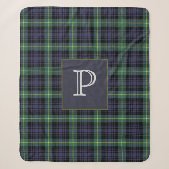 Couverture Sherpa Tartan plat personnalisé À damiers monogramme (Devant)