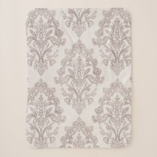 Couverture Sherpa Taupe Doux Damassé Aquarelle Floral Classique