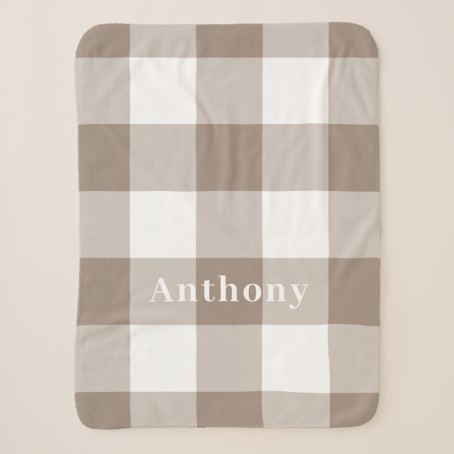 Couverture Sherpa Taupe moderne En vichy Motif Nom du monogramme (Devant)