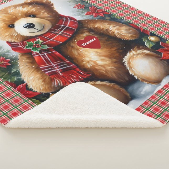 Couverture Sherpa Teddy Bear Ajouter le nom de l'enfant à son coeur  (3/4)
