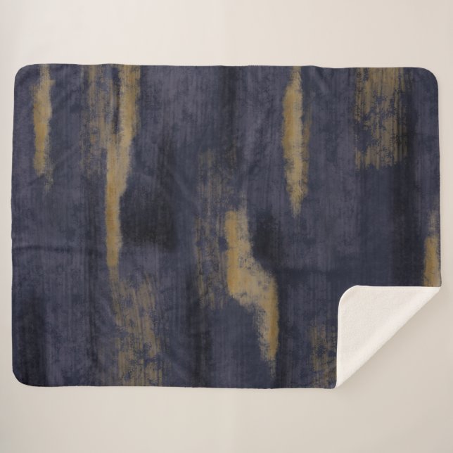 Couverture Sherpa teintes douces Abstraites Bleu profond & Or (Devant (Horizontal))