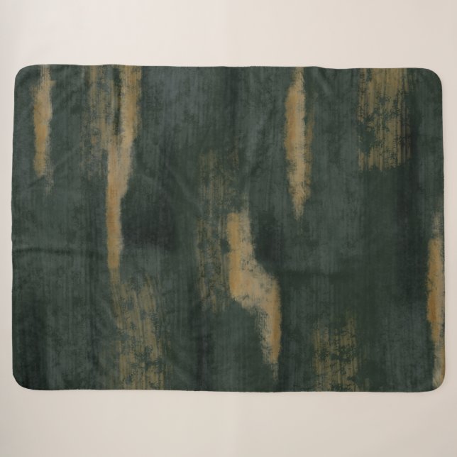 Couverture Sherpa teintes douces Abstraites Deep Green & Gold Sherpa (Devant (Horizontal))