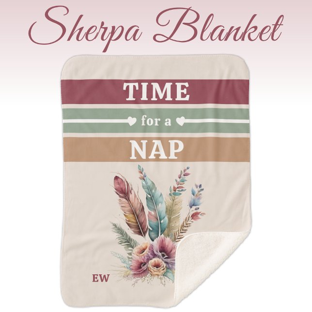 Couverture Sherpa Temps pour une sieste ajouter des initiales fleurs (Créateur téléchargé)