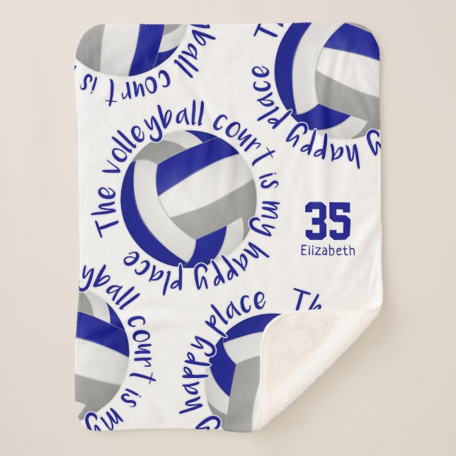 Couverture Sherpa terrain de volley-ball gris bleu joyeux typographi (Devant)