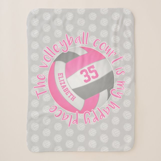 Couverture Sherpa terrain de volley-ball rose vif mon endroit heureu (Devant)