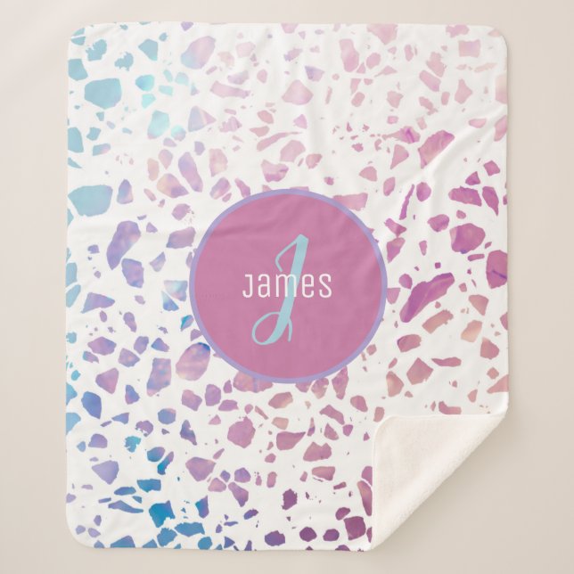 Couverture Sherpa Terrazzo Abstrait customisé rose et Motif bleu (Devant)