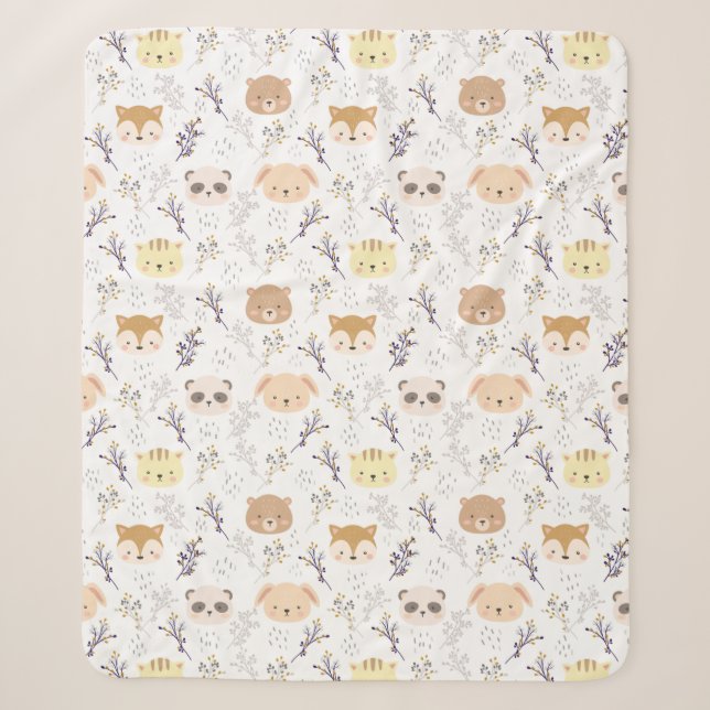 Couverture Sherpa Tête D'Animal Adorable Et Motif Floral (Devant)