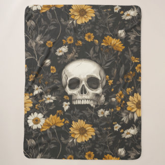 Couverture Sherpa Tête de mort avec fleurs