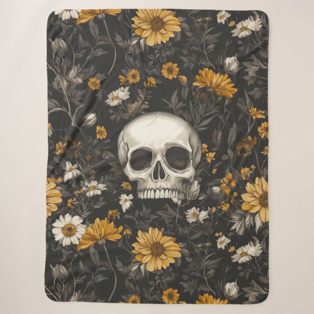 Couverture Sherpa Tête de mort avec fleurs (Devant)