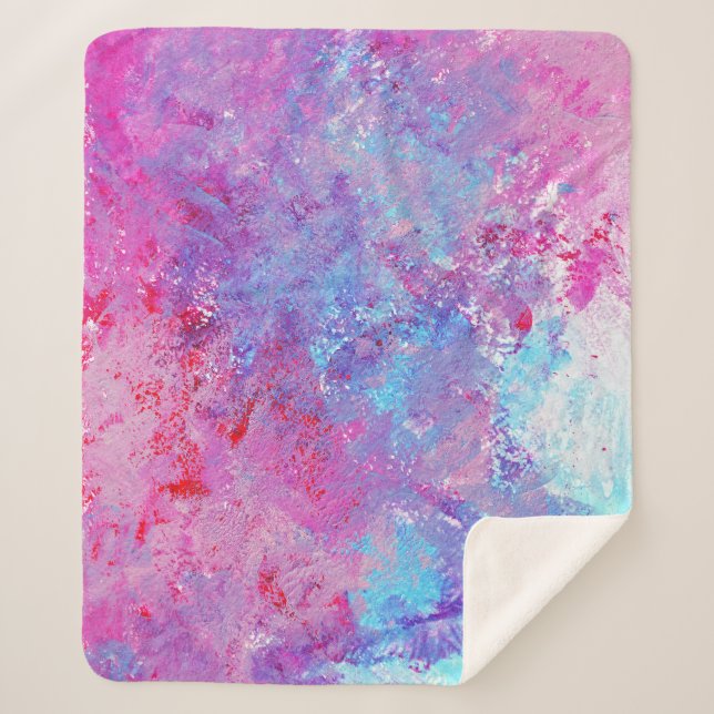 Couverture Sherpa Texture créative bleu-rose, taches de peinture. (Devant)