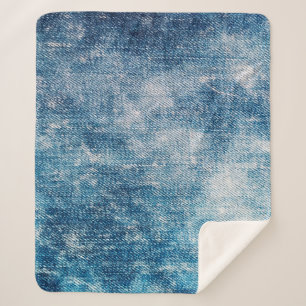 Couverture Sherpa Texture en jean bleu