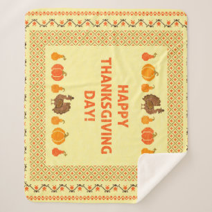 Couverture Sherpa Thanksgiving : retro brodée carte design.