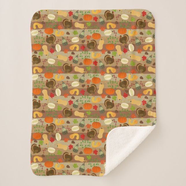 Couverture Sherpa Thanksgiving Turkey Squash Automne Harvest Motif (Devant)