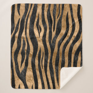 Couverture Sherpa Tiger Faux Fur Texture ormeau noir et or