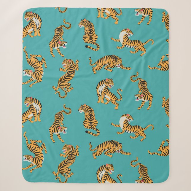Couverture Sherpa Tiger sur Motif Turquoise (Devant)