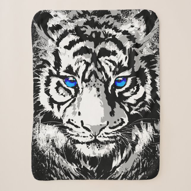 Couverture Sherpa Tigre blanc de Sibérie - Yeux bleu tigre (Devant)