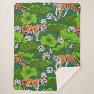 Couverture Sherpa Tigres dans l'étang blanc de lotus
