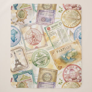 Couverture Sherpa Timbre de passeport rustique motif voyage (8)