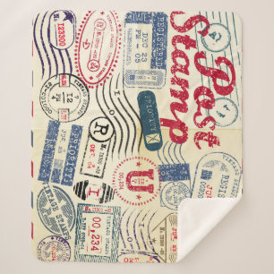 Couverture Sherpa Timbres de poste rétro, collection vintage.