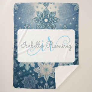 Couverture Sherpa Tirrinia Snowflake Motif avec Monogramme & Nom